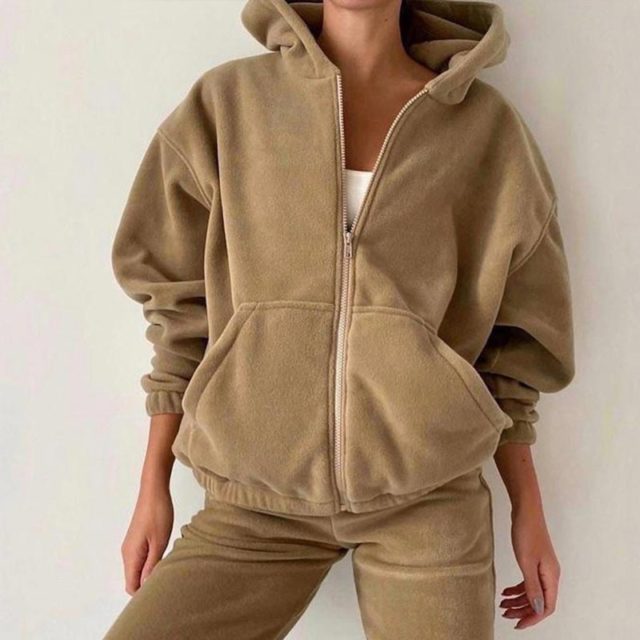 Fleece Hoodie Two Pieces Sets